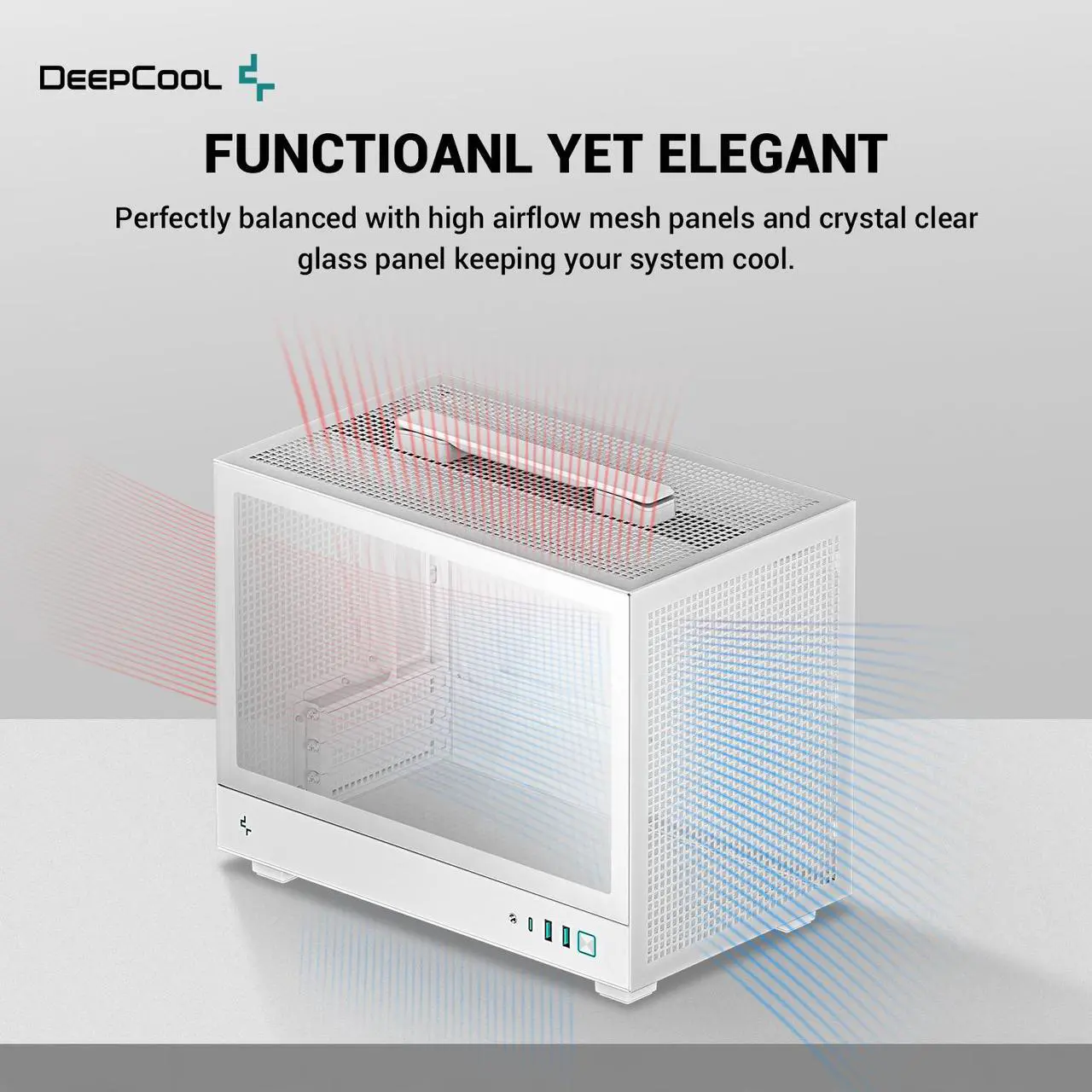 Alt view image 3 of 8 - DeepCool CH160 WH Mini-ITX PC Case, High Airflow Mesh Panels, Full-Sized Air Cooler Support, Direct Insert GPU Capable, Flexible Drive and PSU Compatibility, White