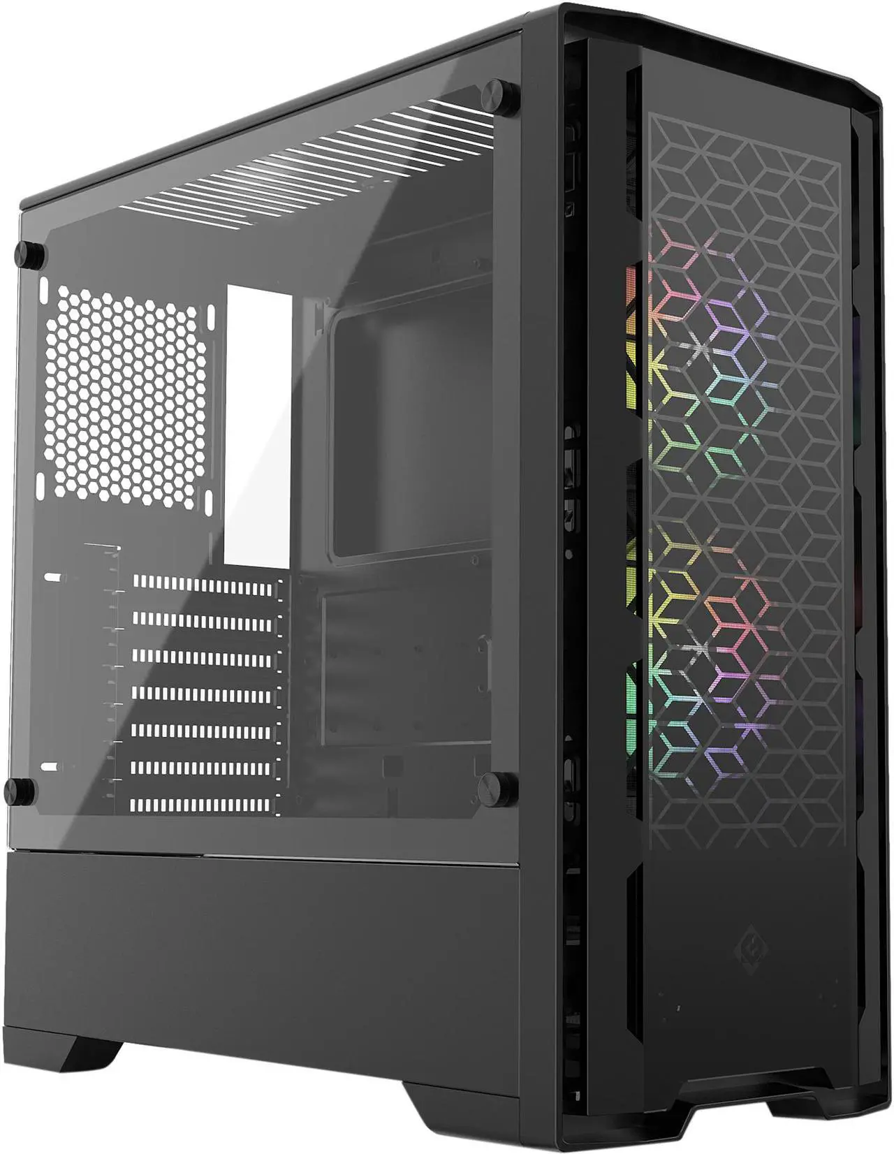 Main image of Metallic Gear Neo-G Mid-Tower ATX, Decorative Tempered Glass Front Design, 2x 120 Digital RGB Skiron Fans, D-RGB Controller, Black
