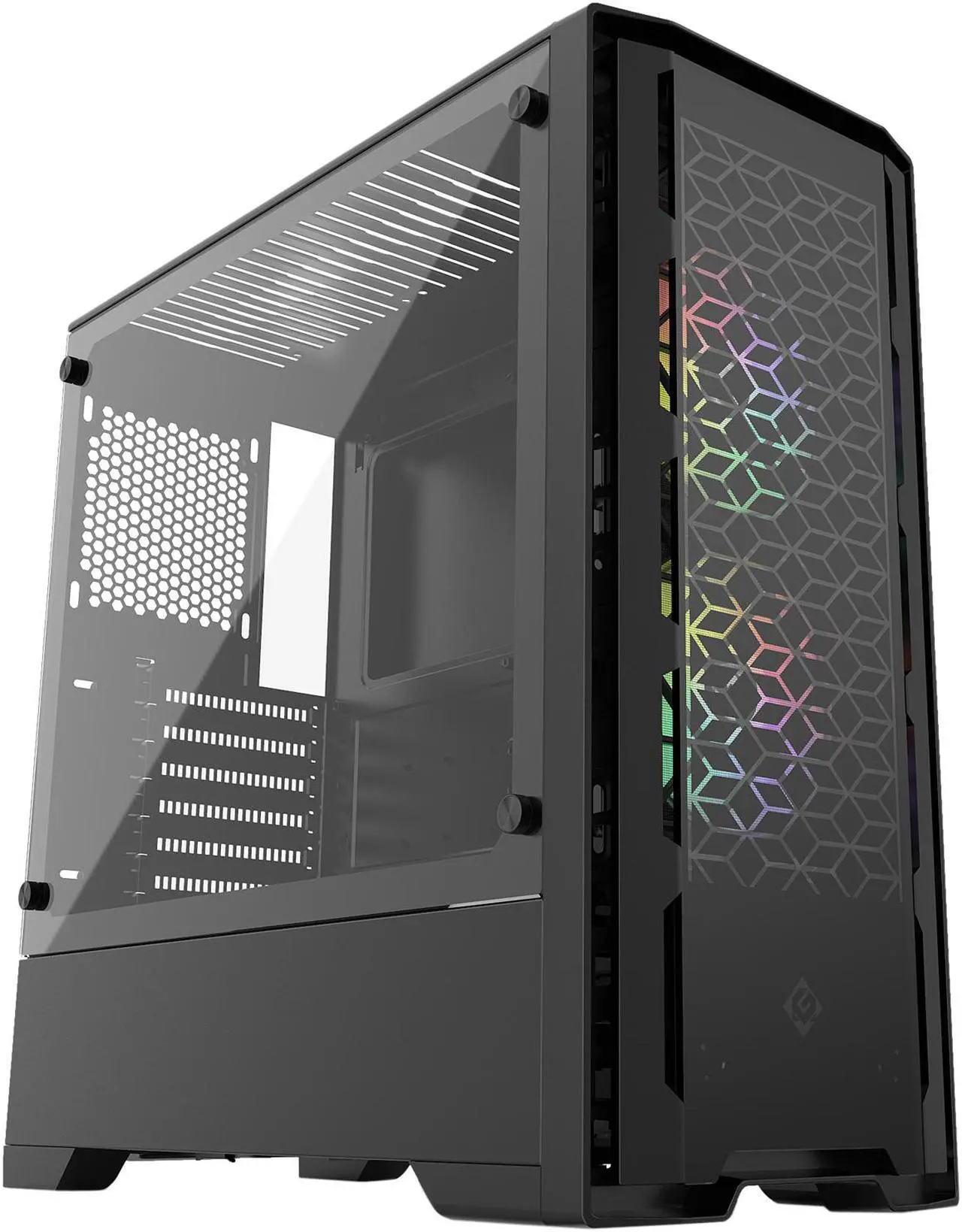 Alt view image 2 of 13 - Metallic Gear Neo-G Mid-Tower ATX, Decorative Tempered Glass Front Design, 2x 120 Digital RGB Skiron Fans, D-RGB Controller, Black