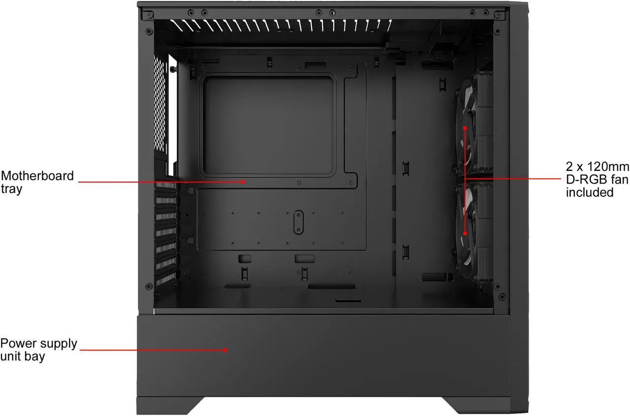 Alt view image 12 of 13 - Metallic Gear Neo-G Mid-Tower ATX, Decorative Tempered Glass Front Design, 2x 120 Digital RGB Skiron Fans, D-RGB Controller, Black