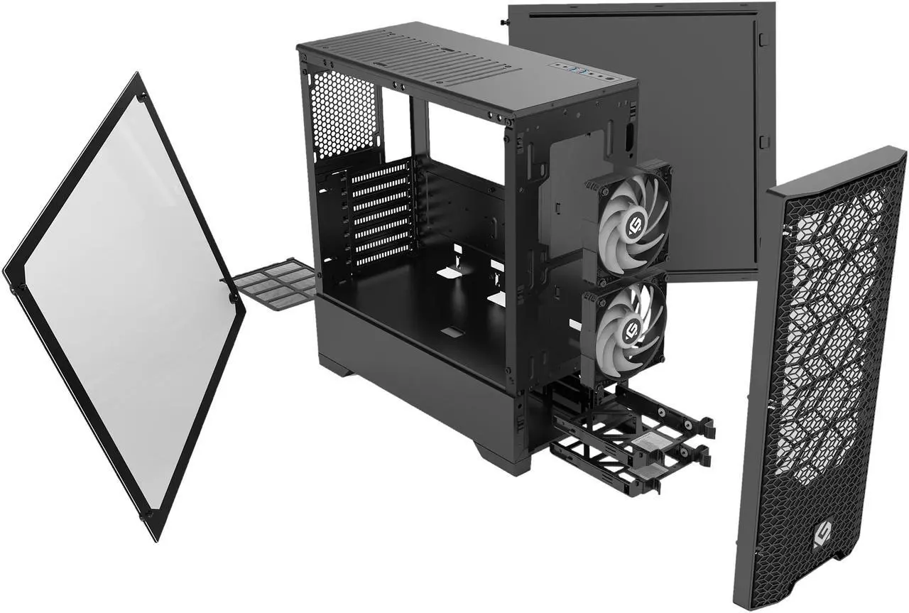 Alt view image 9 of 13 - Metallic Gear Neo Air ATX Mid Tower High Airflow Mesh Front Design, 2x 120mm RGB Skiron Fans, RGB Controller, Black