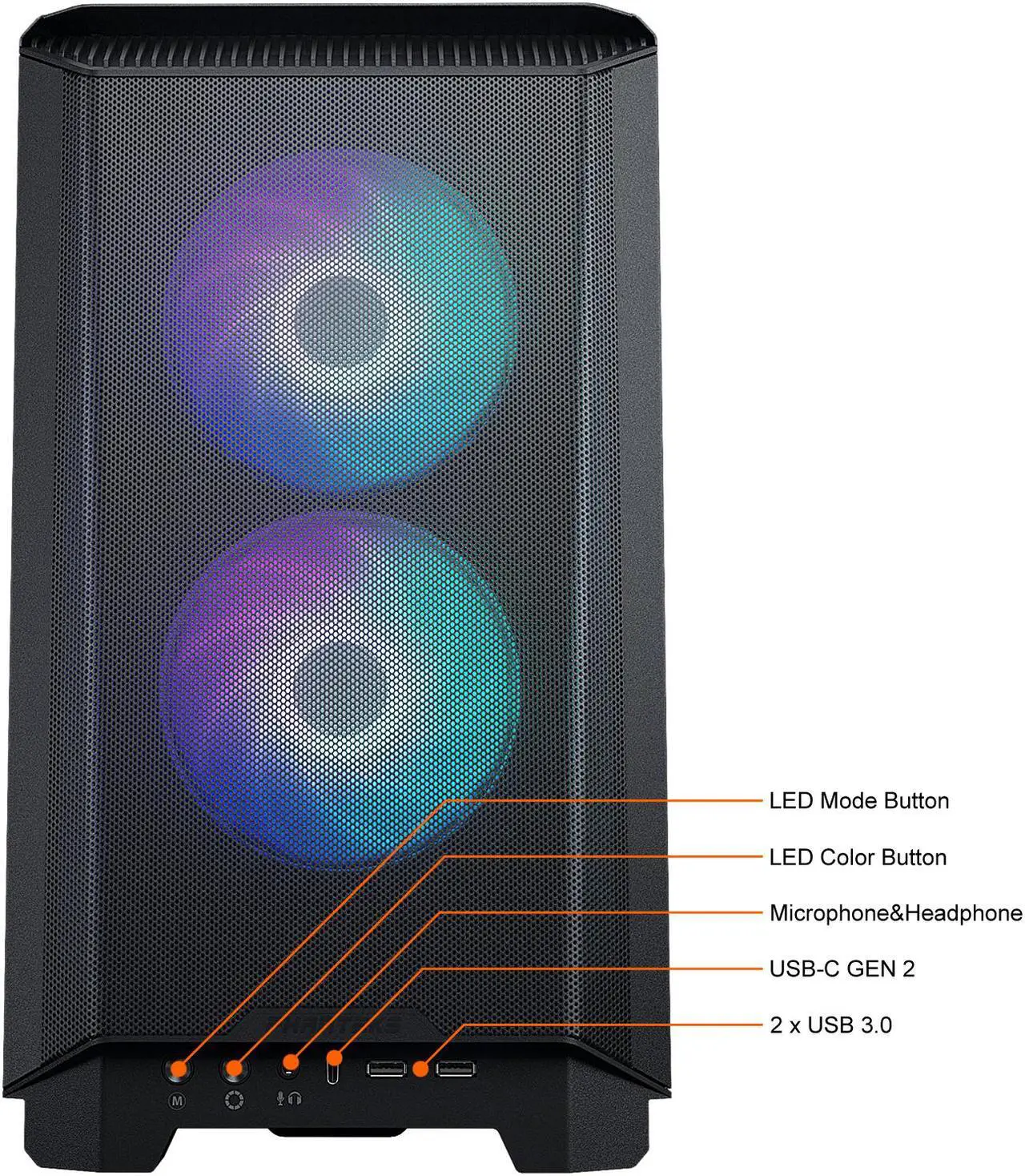 Alt view image 5 of 12 - Phanteks Eclipse P200A D-RGB, high airflow Ultra-fine mesh design, mini-ITX tower, Digital-RGB Lighting, 120mm D-RGB case fans, Tempered Glass, Black