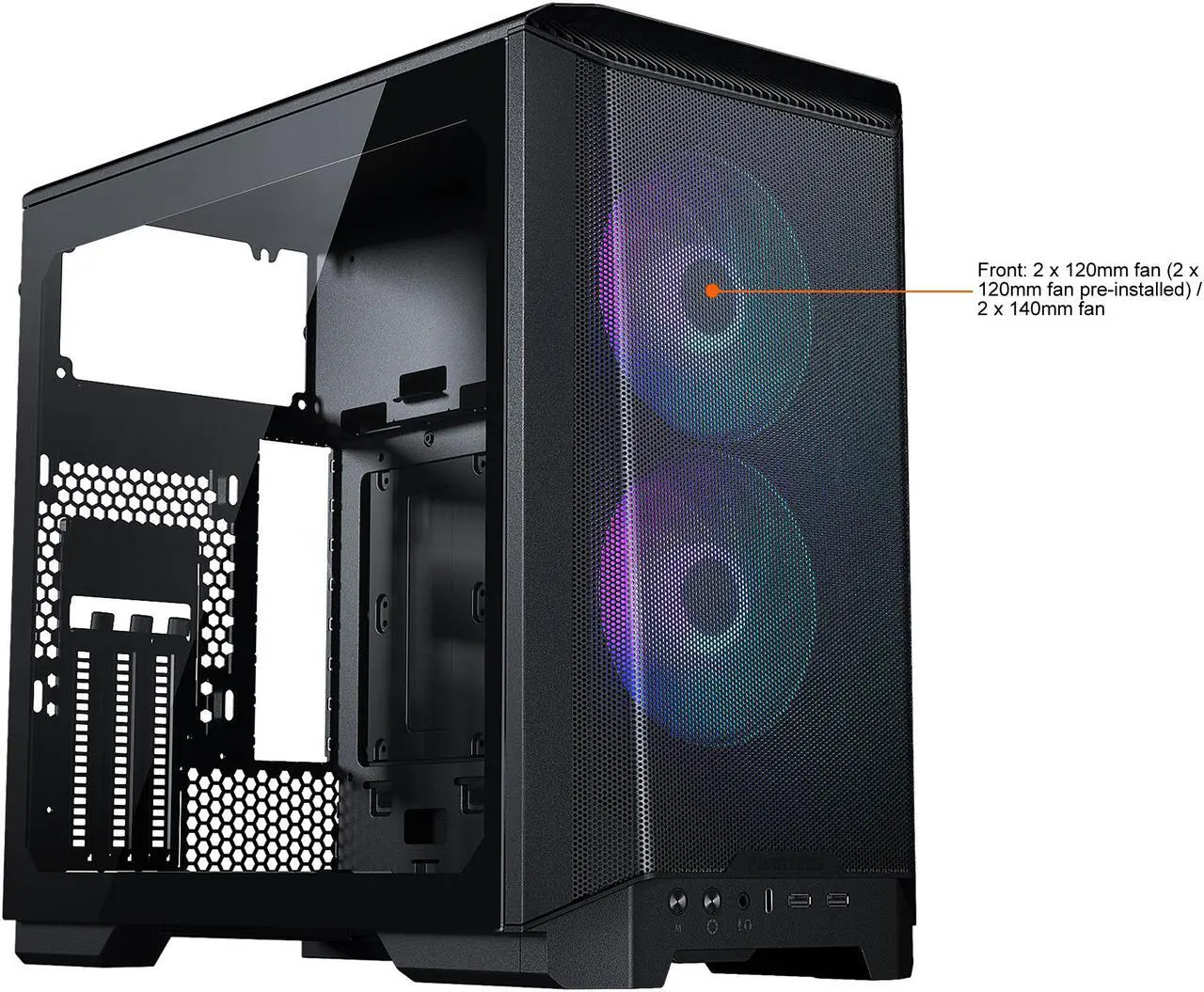 Alt view image 3 of 12 - Phanteks Eclipse P200A D-RGB, high airflow Ultra-fine mesh design, mini-ITX tower, Digital-RGB Lighting, 120mm D-RGB case fans, Tempered Glass, Black