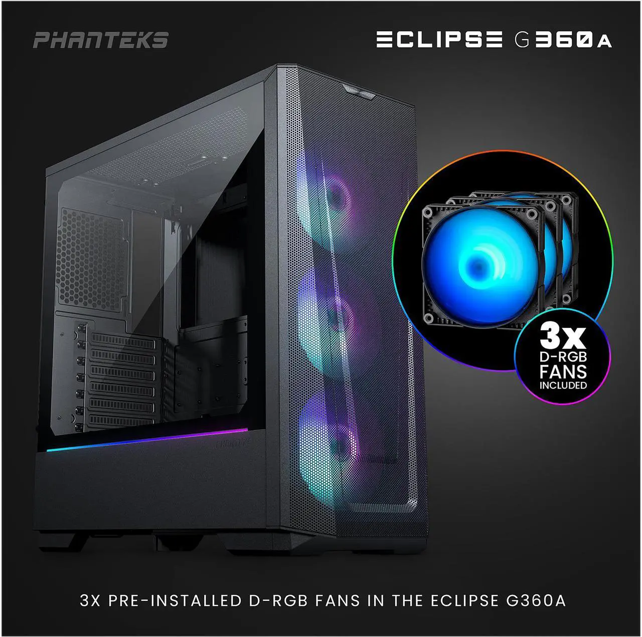 Alt view image 2 of 8 - Phanteks Eclipse G360A PH-EC360ATG_DBK02 Black Steel / Tempered Glass ATX Mid Tower Computer Case