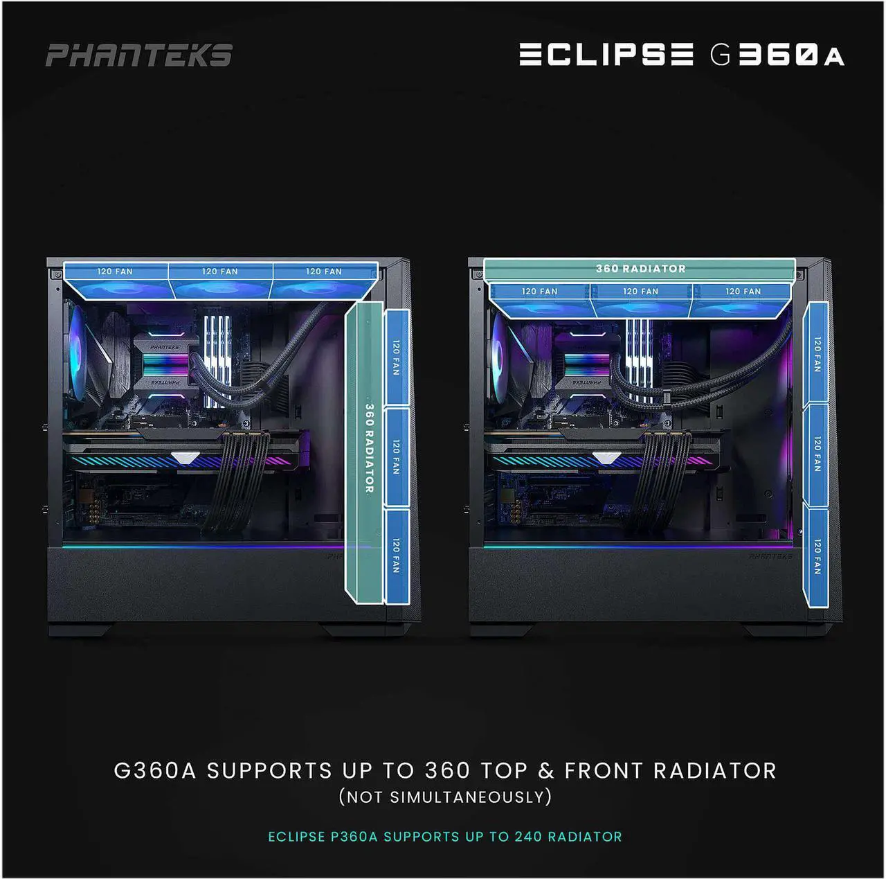 Alt view image 3 of 8 - Phanteks Eclipse G360A PH-EC360ATG_DBK02 Black Steel / Tempered Glass ATX Mid Tower Computer Case