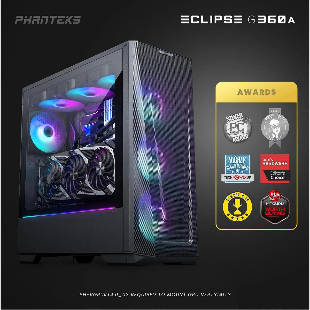 Alt view image 8 of 8 - Phanteks Eclipse G360A PH-EC360ATG_DBK02 Black Steel / Tempered Glass ATX Mid Tower Computer Case