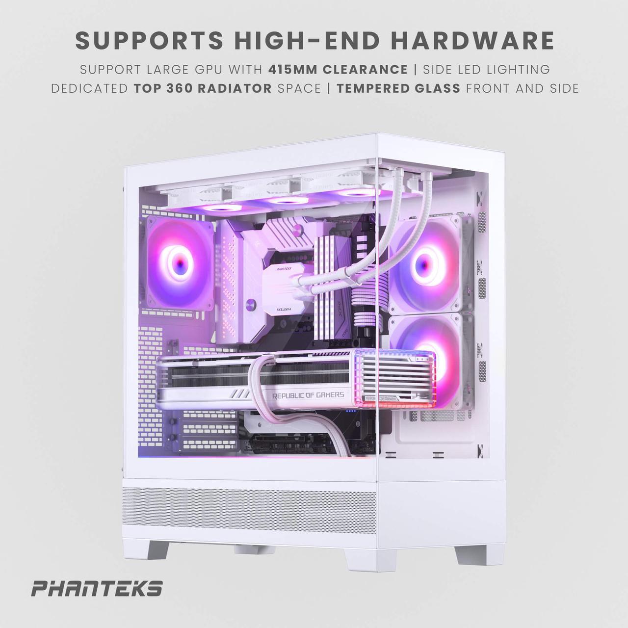 Alt view image 3 of 5 - Phanteks XT View, Mid-Tower Gaming Chassis, Tempered Glass Front and Side Window, USB-C 3.2 Gen2, 3x M25-120 D-RGB fans included, White