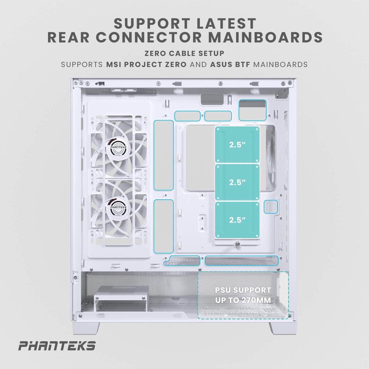 Alt view image 4 of 5 - Phanteks XT View, Mid-Tower Gaming Chassis, Tempered Glass Front and Side Window, USB-C 3.2 Gen2, 3x M25-120 D-RGB fans included, White