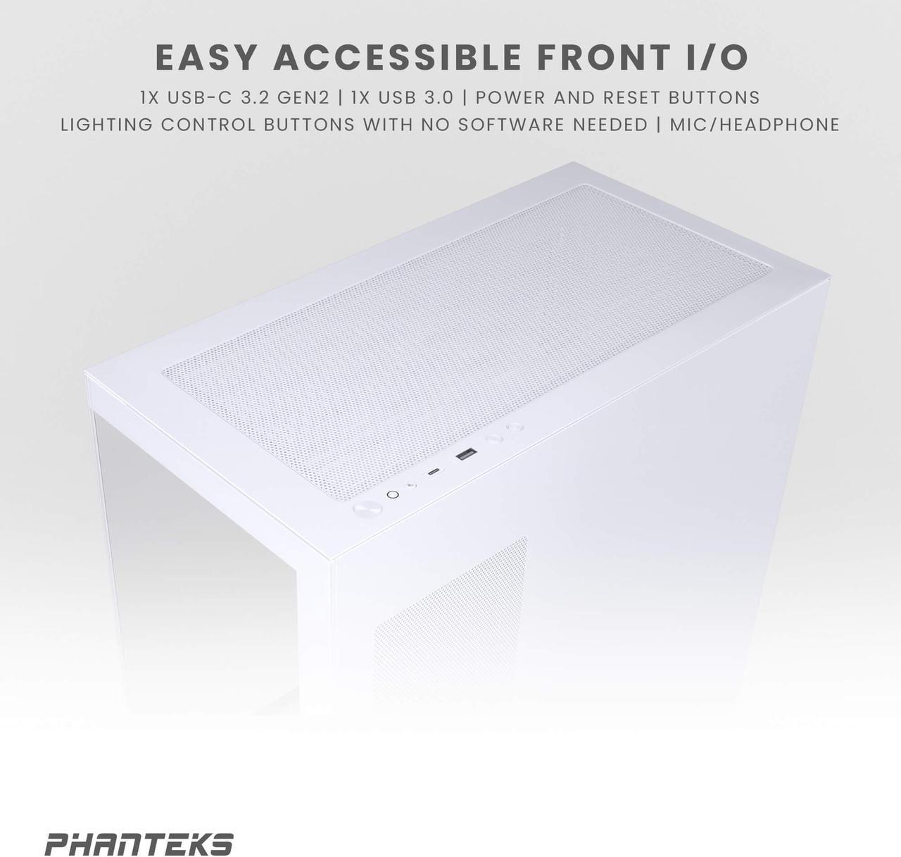 Alt view image 5 of 5 - Phanteks XT View, Mid-Tower Gaming Chassis, Tempered Glass Front and Side Window, USB-C 3.2 Gen2, 3x M25-120 D-RGB fans included, White
