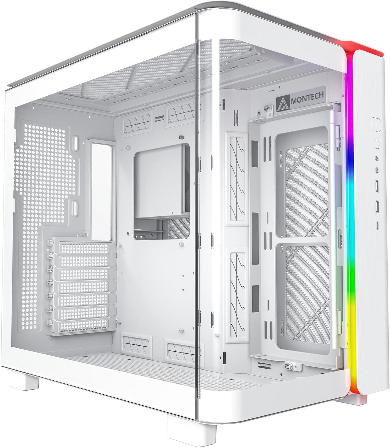 MONTECH, KING 95 Dual-Chamber ATX Mid-Tower PC Gaming Case, High-Airflow, Toolless Panels, Sturdy Curved Tempered Glass Front and Side Panel, ARGB Lighting, White