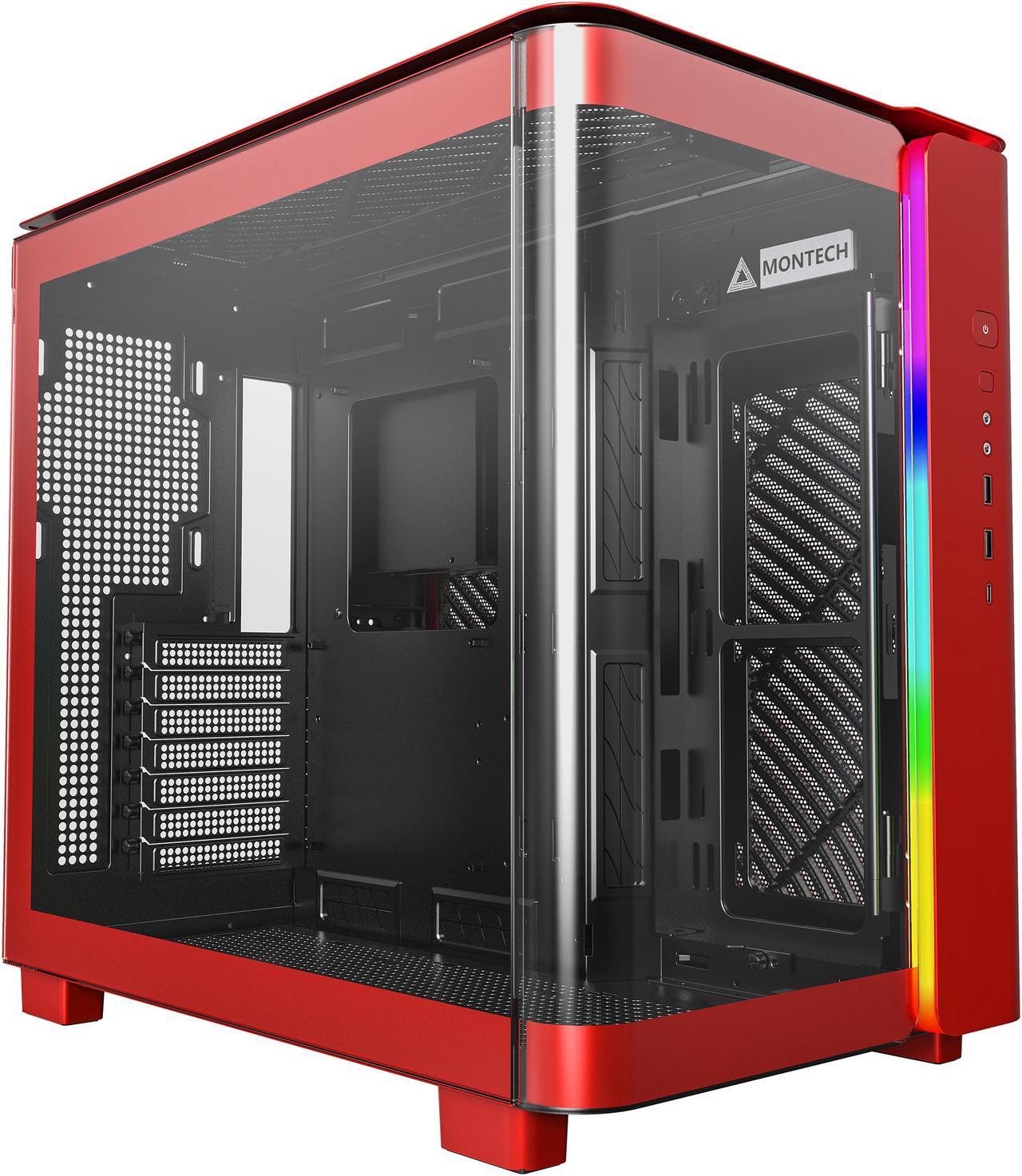 MONTECH, KING 95 Dual-Chamber ATX Mid-Tower PC Gaming Case, High-Airflow, Toolless Panels, Sturdy Curved Tempered Glass Front and Side Panel, ARGB Lighting, Red