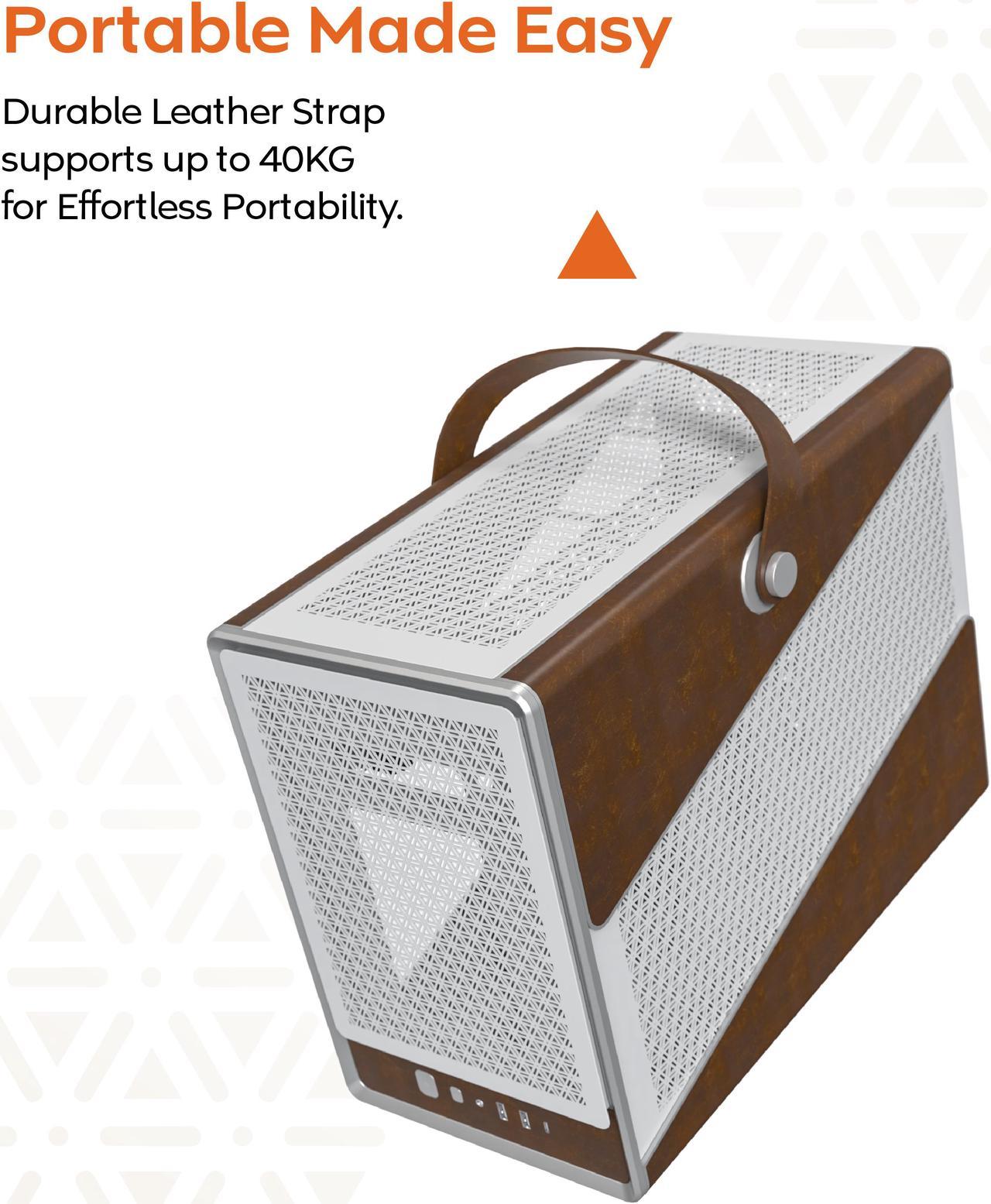 Alt view image 4 of 5 - Montech Heritage PRO White White Steel / Leather / Tempered Glass Micro ATX/Mini ITX (Backplane) Computer Case