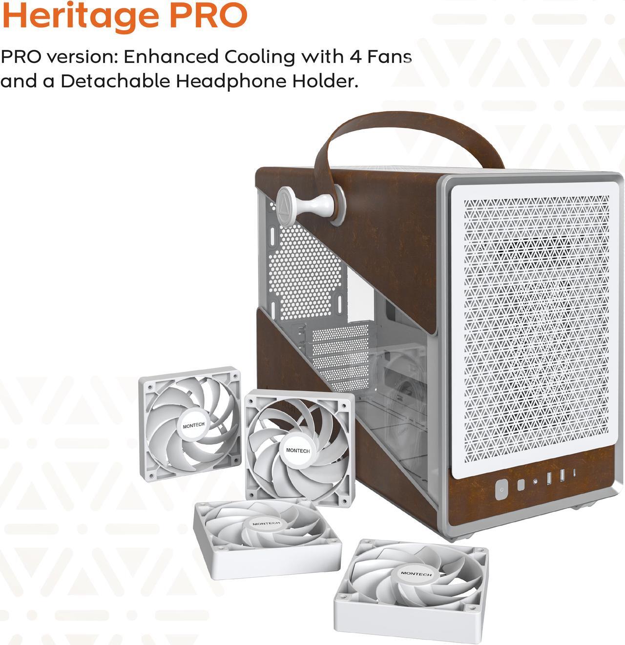 Alt view image 5 of 5 - Montech Heritage PRO White White Steel / Leather / Tempered Glass Micro ATX/Mini ITX (Backplane) Computer Case