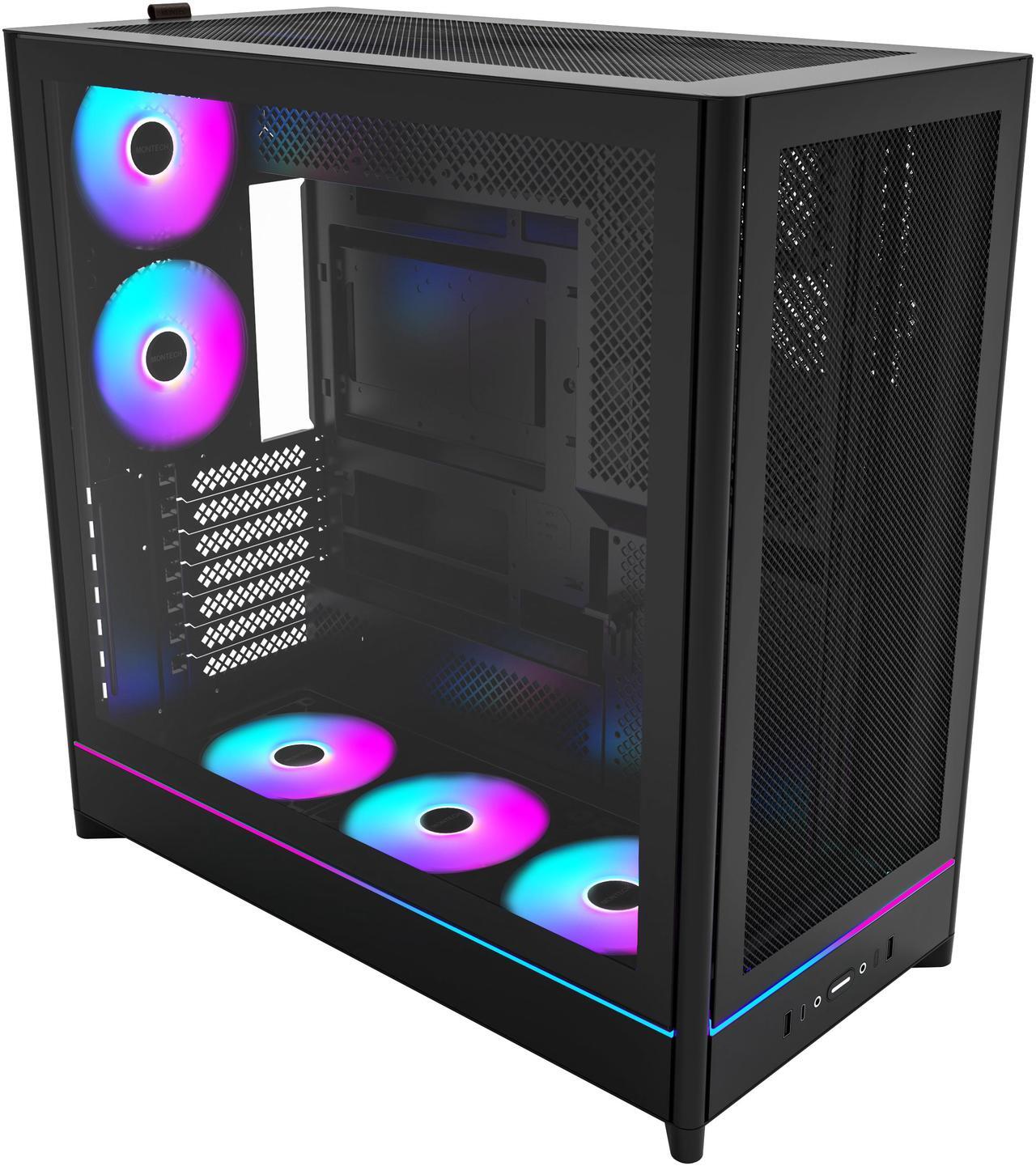 Main image of MONTECH HS01 PRO, ATX Mid-Tower PC Case, Gaming PC, High-Airflow, Reversible Layout, Mesh Front Panel, 5x ARGB PWM Fan Pre-Installed, Sink-in Design, Toolless Panels, Black