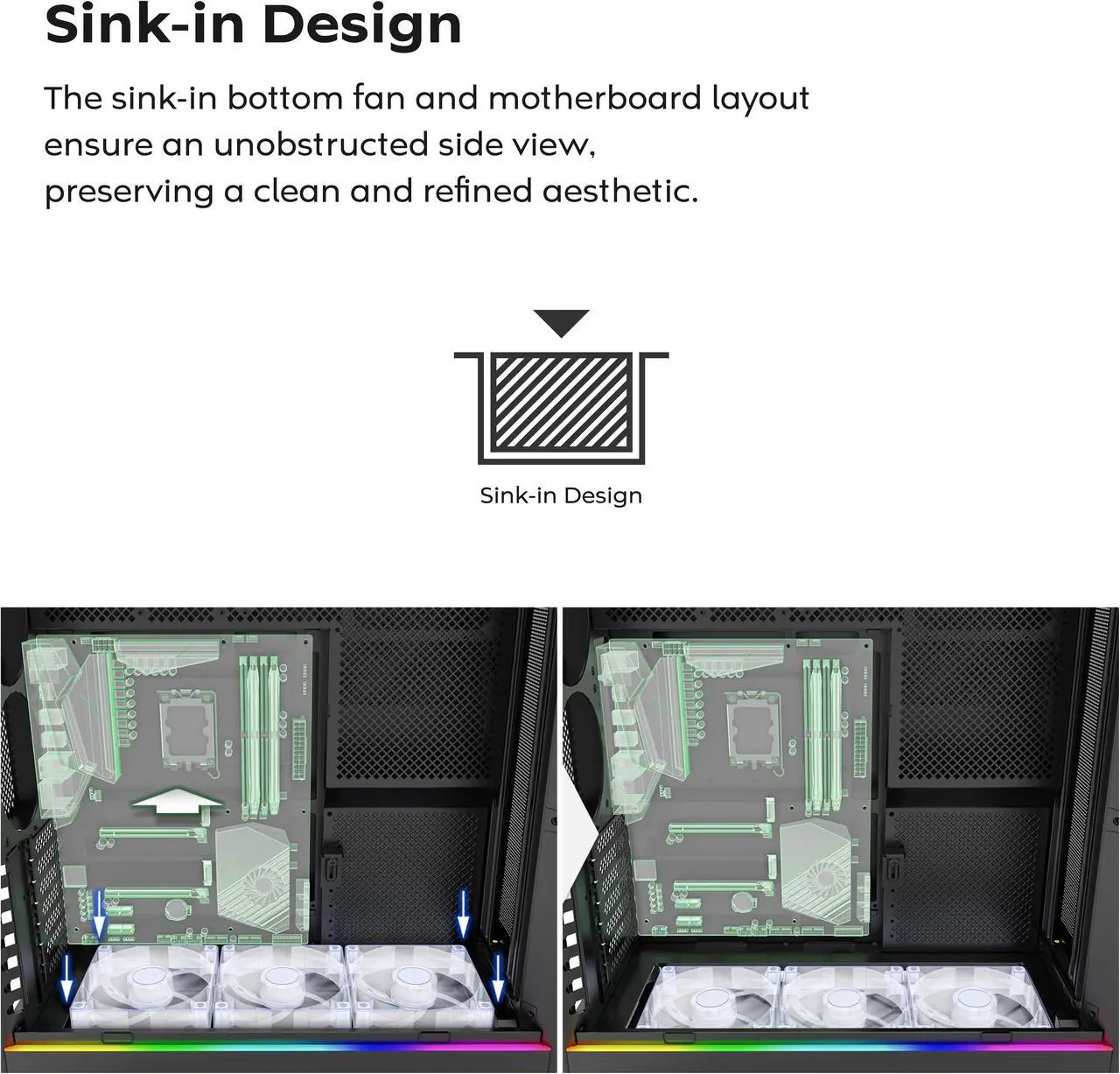Alt view image 7 of 16 - MONTECH HS01 PRO, ATX Mid-Tower PC Case, Gaming PC, High-Airflow, Reversible Layout, Mesh Front Panel, 5x ARGB PWM Fan Pre-Installed, Sink-in Design, Toolless Panels, Black
