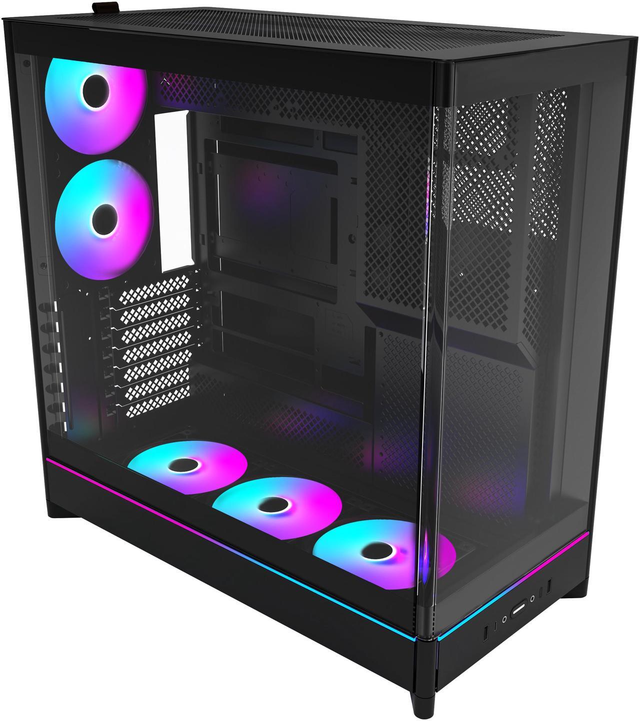Main image of MONTECH HS02 PRO, ATX Mid-Tower PC Case, Gaming PC, High-Airflow, Reversible Layout, Sturdy Curved Tempered Glass Front Panel, 5x ARGB PWM Fan Pre-Installed, Sink-in Design, Toolless Panels, Black, US