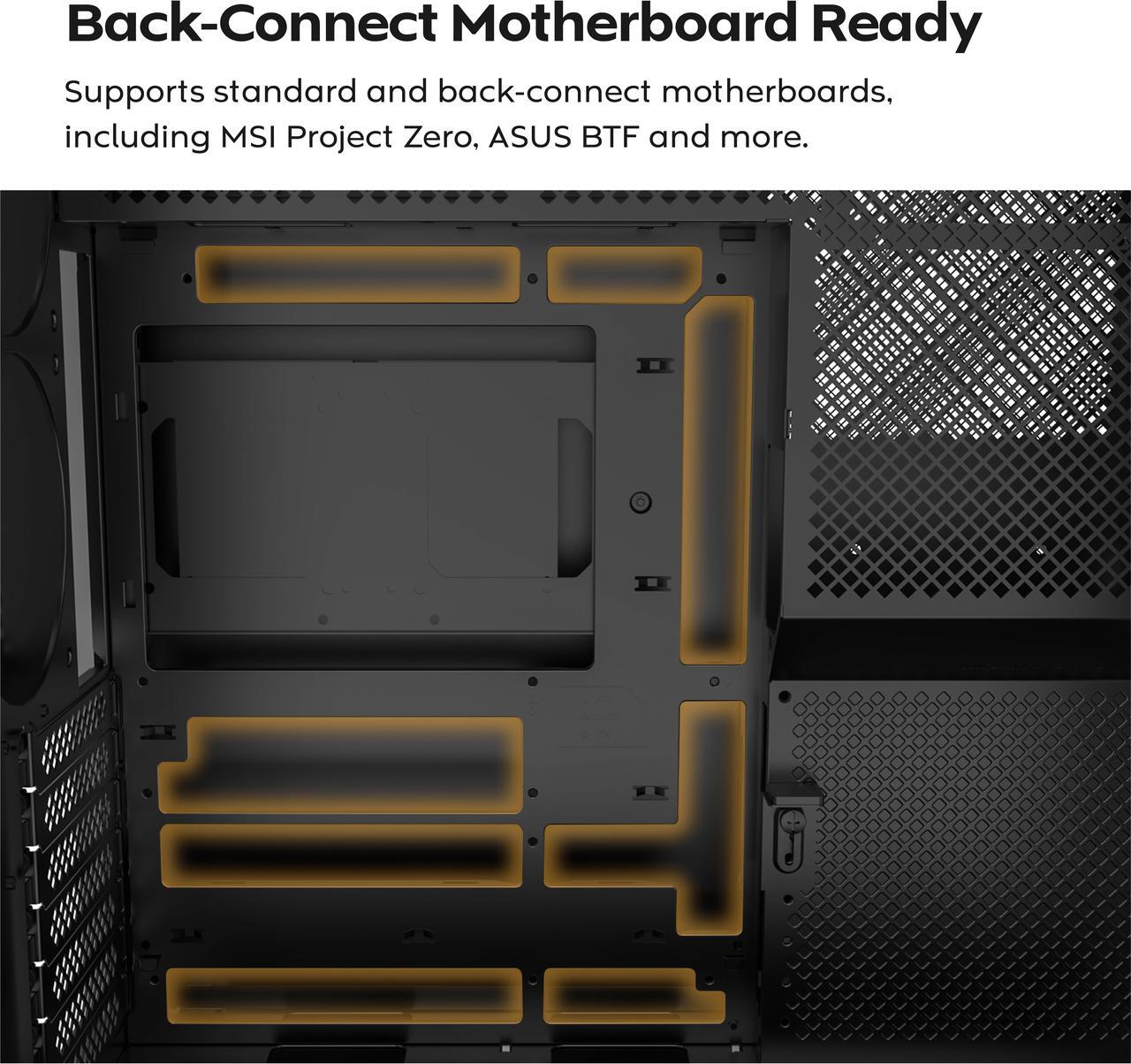 Alt view image 6 of 17 - MONTECH HS02 PRO, ATX Mid-Tower PC Case, Gaming PC, High-Airflow, Reversible Layout, Sturdy Curved Tempered Glass Front Panel, 5x ARGB PWM Fan Pre-Installed, Sink-in Design, Toolless Panels, Black, US