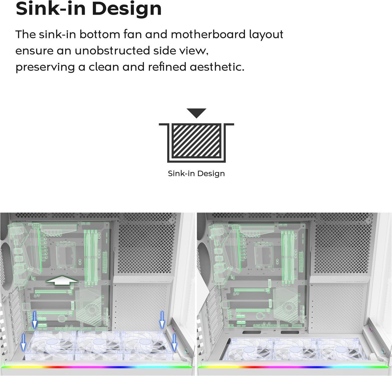 Alt view image 9 of 17 - MONTECH HS02 PRO, ATX Mid-Tower PC Case, Gaming PC, High-Airflow, Reversible Layout, Sturdy Curved Tempered Glass Front Panel, 5x ARGB PWM Fan Pre-Installed, Sink-in Design, Toolless Panels, Black, US