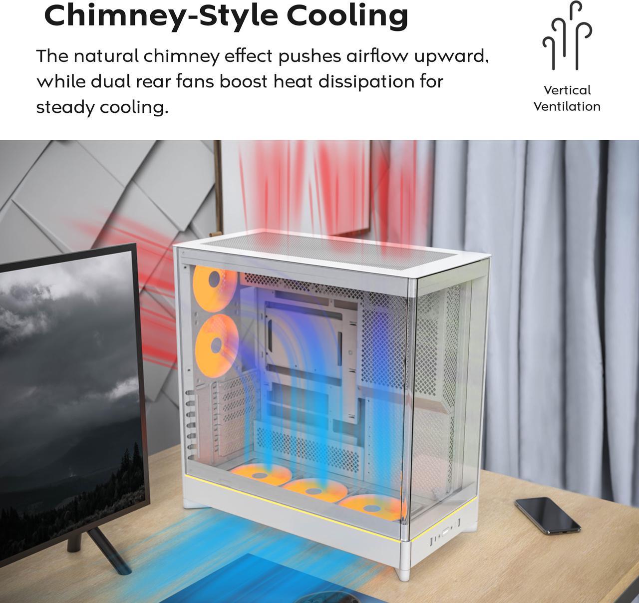 Alt view image 11 of 17 - MONTECH HS02 PRO, ATX Mid-Tower PC Case, Gaming PC, High-Airflow, Reversible Layout, Sturdy Curved Tempered Glass Front Panel, 5x ARGB PWM Fan Pre-Installed, Sink-in Design, Toolless Panels, Black, US