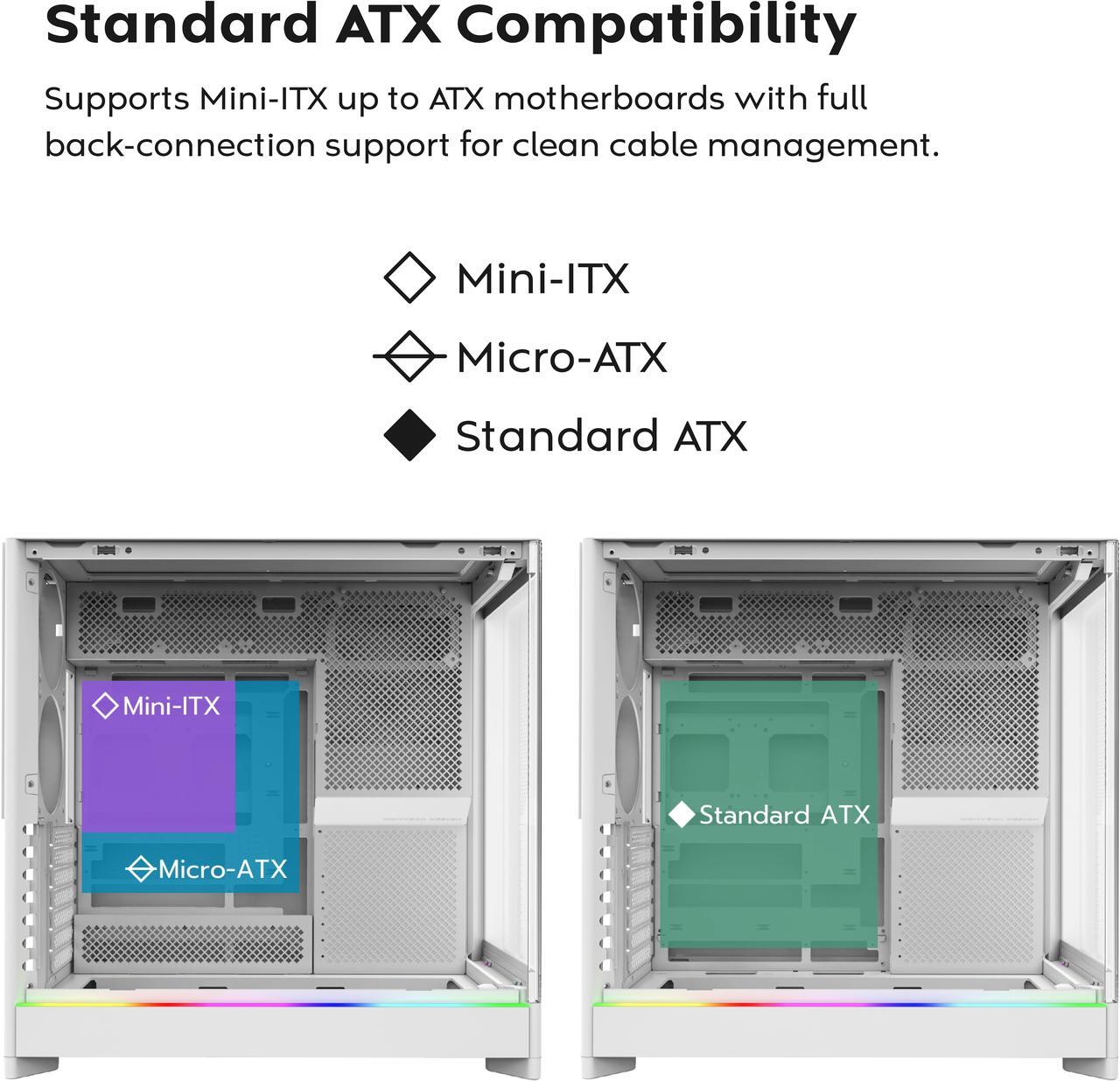 Alt view image 16 of 17 - MONTECH HS02 PRO, ATX Mid-Tower PC Case, Gaming PC, High-Airflow, Reversible Layout, Sturdy Curved Tempered Glass Front Panel, 5x ARGB PWM Fan Pre-Installed, Sink-in Design, Toolless Panels, Black, US