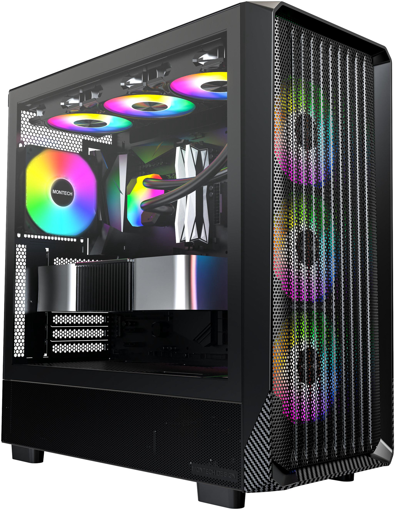 Open Box: MONTECH X5- ATX Mid-Tower Gaming PC Case, High Airflow, 3x 140mm and 1x 120mm ARGB Fans Pre-installed, Glass Side Panel, Carbon Print Accents, GPU Holder Included, Black - Newegg.com - Open Box condition - Image 10