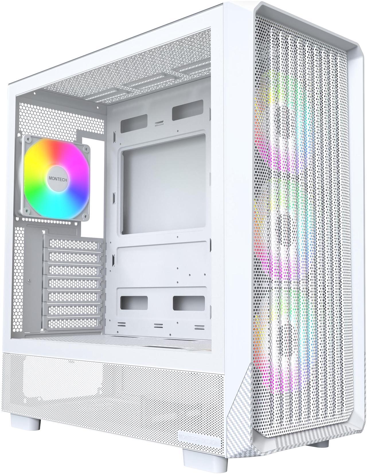 Main image of MONTECH X5- ATX Mid-Tower Gaming PC Case, High Airflow, 3x 140mm and 1x 120mm Fans Pre-installed, Glass Side Panel, Carbon Print Accents, GPU Holder Included, White