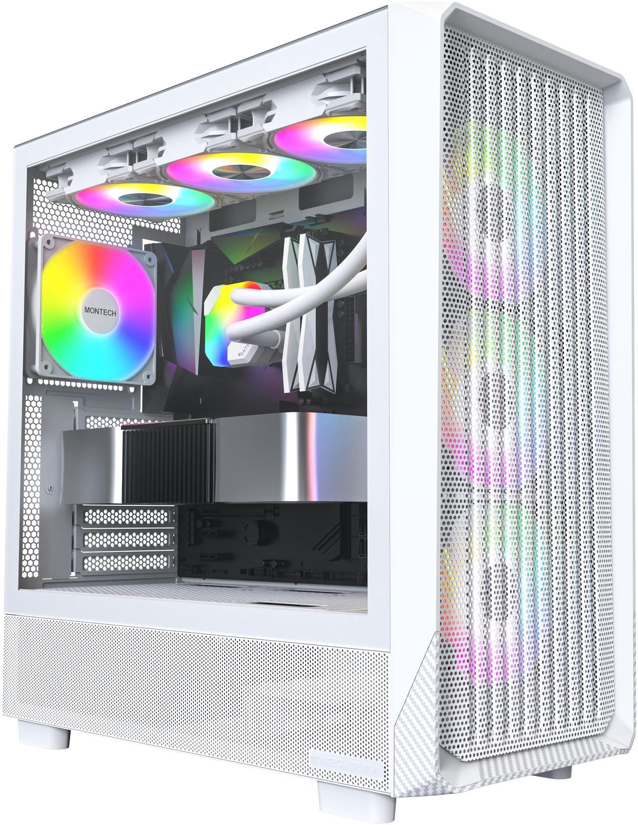 Alt view image 2 of 8 - MONTECH X5- ATX Mid-Tower Gaming PC Case, High Airflow, 3x 140mm and 1x 120mm Fans Pre-installed, Glass Side Panel, Carbon Print Accents, GPU Holder Included, White
