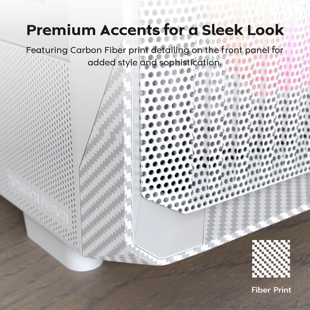 Alt view image 3 of 8 - MONTECH X5- ATX Mid-Tower Gaming PC Case, High Airflow, 3x 140mm and 1x 120mm Fans Pre-installed, Glass Side Panel, Carbon Print Accents, GPU Holder Included, White
