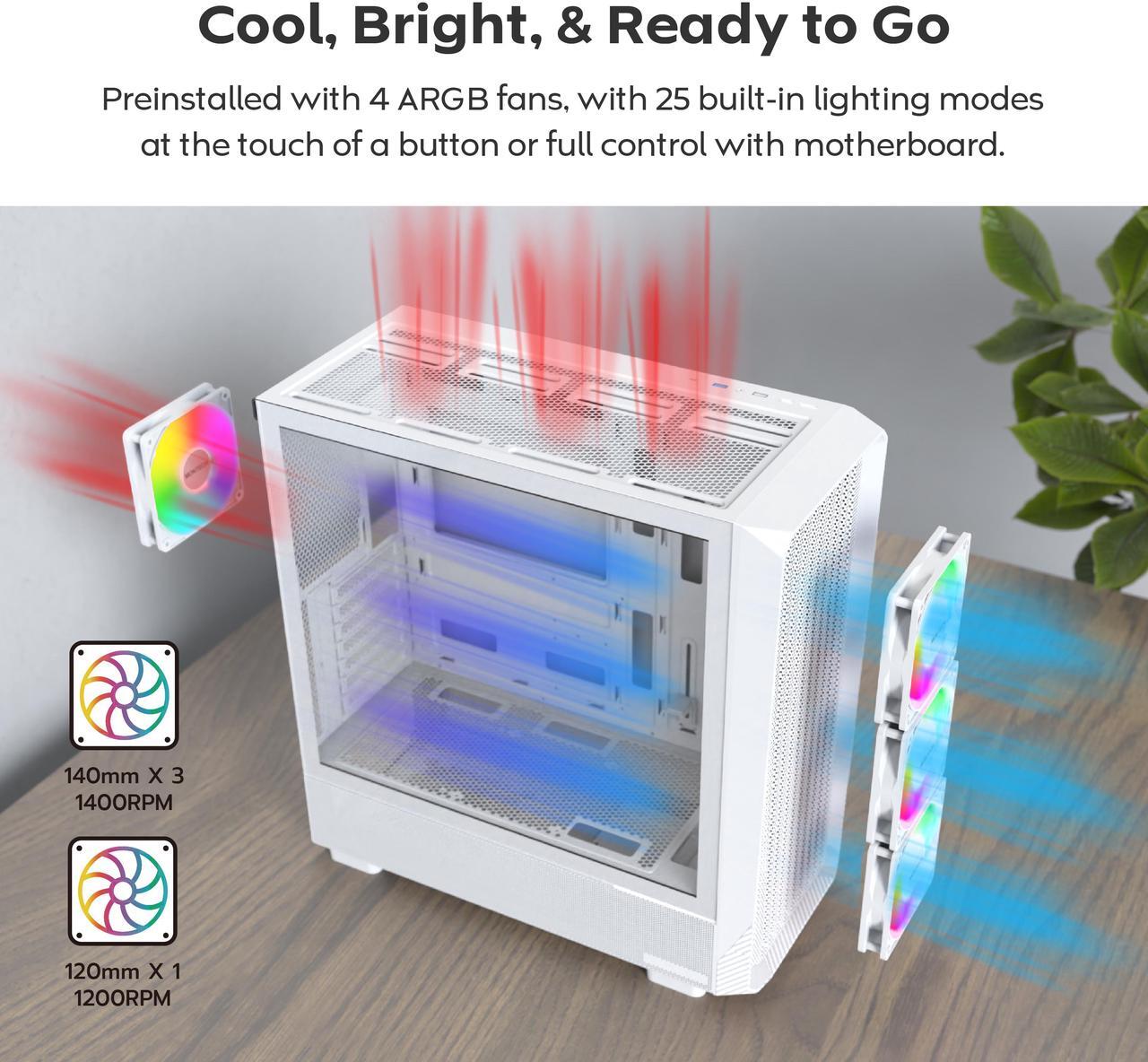 Alt view image 4 of 8 - MONTECH X5- ATX Mid-Tower Gaming PC Case, High Airflow, 3x 140mm and 1x 120mm Fans Pre-installed, Glass Side Panel, Carbon Print Accents, GPU Holder Included, White
