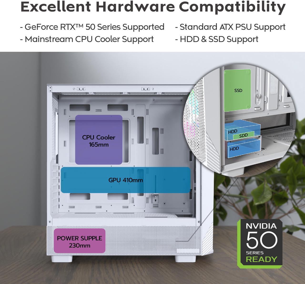 Alt view image 5 of 8 - MONTECH X5- ATX Mid-Tower Gaming PC Case, High Airflow, 3x 140mm and 1x 120mm Fans Pre-installed, Glass Side Panel, Carbon Print Accents, GPU Holder Included, White