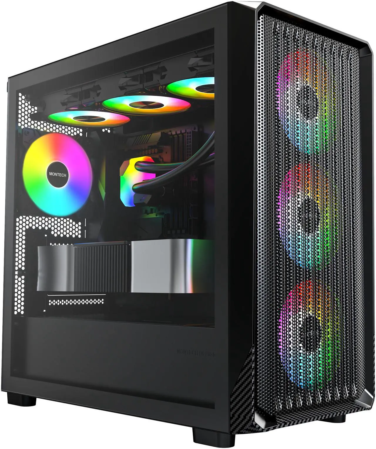 Alt view image 2 of 7 - MONTECH X5M - Micro ATX Gaming PC Case, High Airflow, 4x120mm ARGB Fans Pre-installed, Glass Side Panel, Carbon Fiber Print Accents, Black