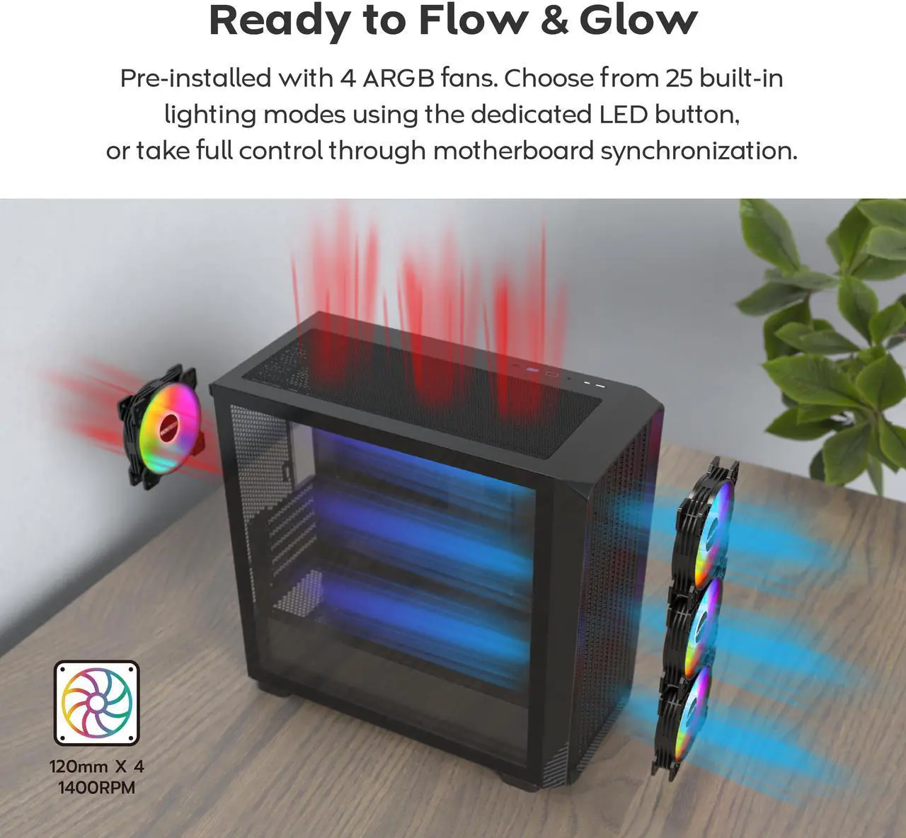 Alt view image 5 of 7 - MONTECH X5M - Micro ATX Gaming PC Case, High Airflow, 4x120mm ARGB Fans Pre-installed, Glass Side Panel, Carbon Fiber Print Accents, Black