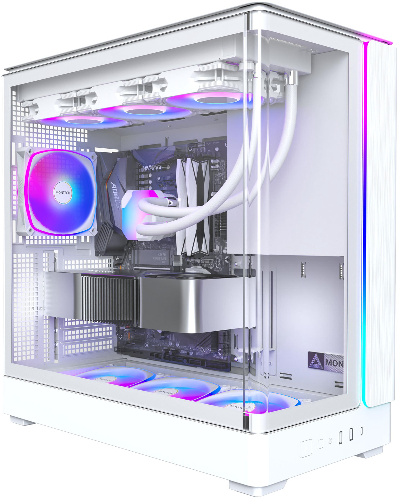 Open Box: MONTECH KING 45 PRO ATX PC Case, Curved Panoramic Glass, Chimney Airflow, 360mm Radiator Support, Compact Build for High-Performance Systems, 4 ARGB PWM Fan Pre-Installed with Fan Hub, White - Newegg.com - Open Box condition - Image 10