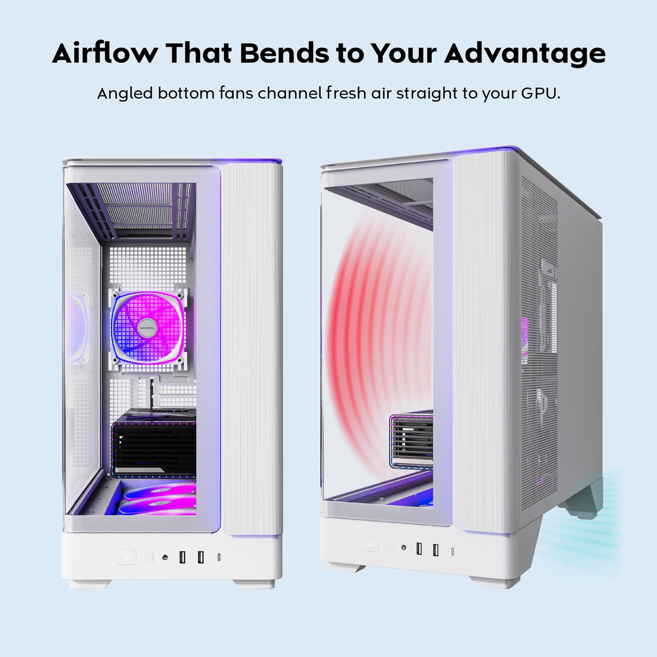 Open Box: MONTECH KING 45 PRO ATX PC Case, Curved Panoramic Glass, Chimney Airflow, 360mm Radiator Support, Compact Build for High-Performance Systems, 4 ARGB PWM Fan Pre-Installed with Fan Hub, White - Newegg.com - Open Box condition - Image 13