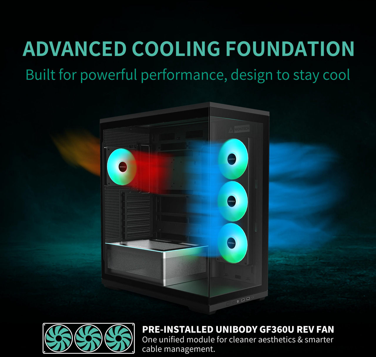Open Box: MONTECH TG3 Panoramic ATX Mid-Tower PC Case, Pre-Installed 360mm ARGB Unibody Fans & 1x120mm ARGB Fan, ARGB Strip, Supports 360mm Radiator, RTX 5090 GPUs & Back-Connect Motherboards, Black - Newegg.com - Open Box condition - Image 18