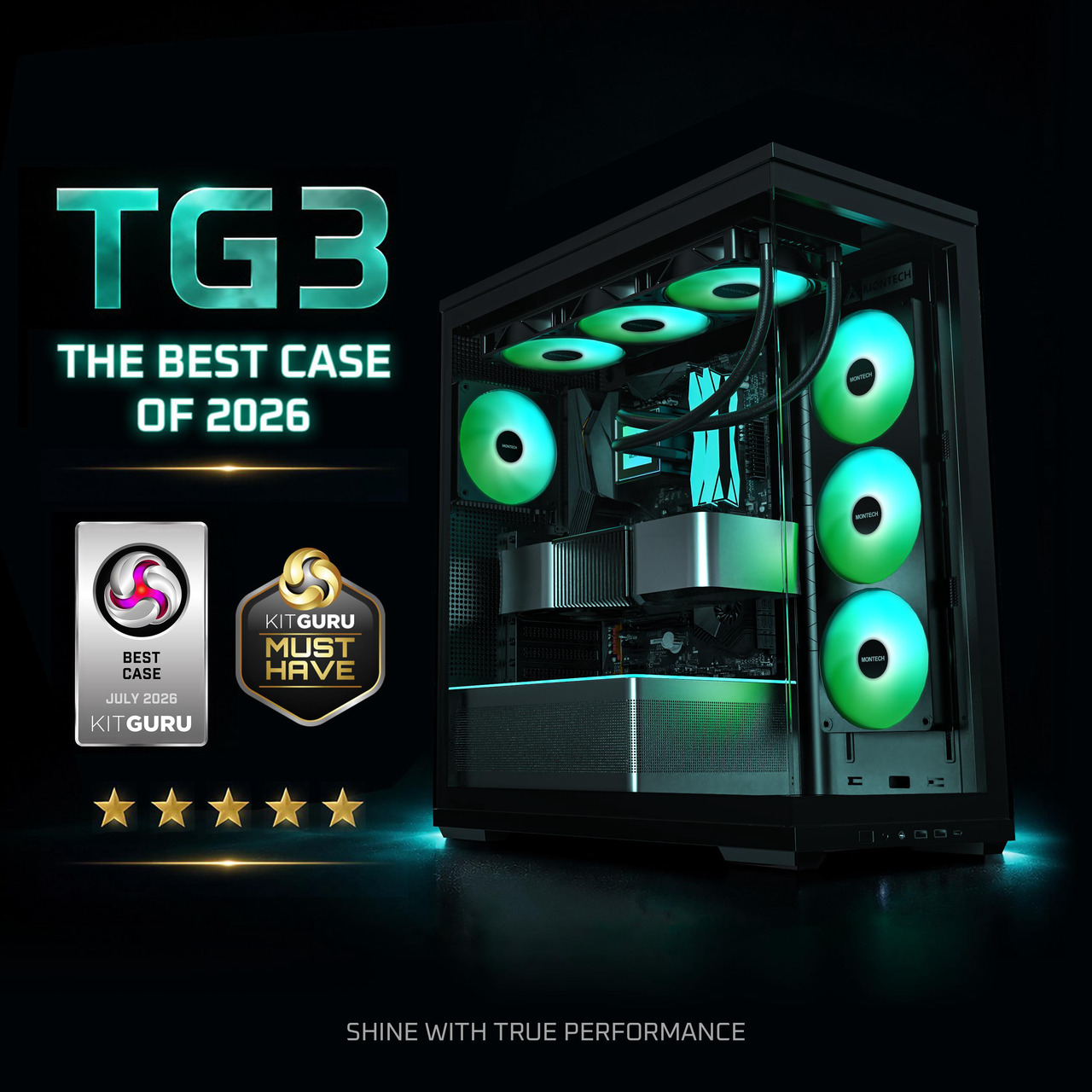 Open Box: MONTECH TG3 Panoramic ATX Mid-Tower PC Case, Pre-Installed 360mm ARGB Unibody Fans & 1x120mm ARGB Fan, ARGB Strip, Supports 360mm Radiator, RTX 5090 GPUs & Back-Connect Motherboards, Black - Newegg.com - Open Box condition - Image 15