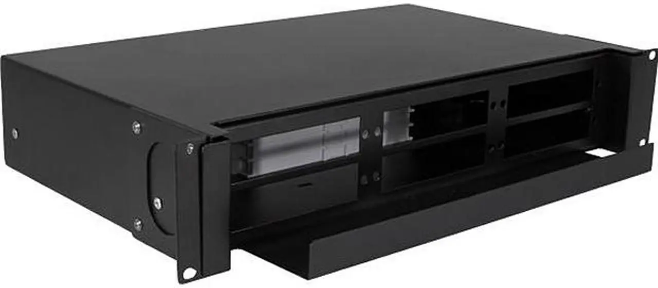 Main image of Nippon Labs Rack Mount FDU 2RU - Slide Out w/Tray, Holds 6 Panels, 6 Splice Trays (*24F ea.) & 2 Half Round Cable Routing Spools, Max. 144F, 3"H x 19"W x 12.5"D, - Black