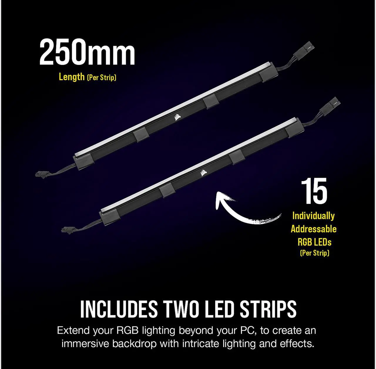 Alt view image 3 of 7 - CORSAIR iCUE LS100 Smart Lighting Strip Expansion Kit 250mm, CD-9010001-WW/SS