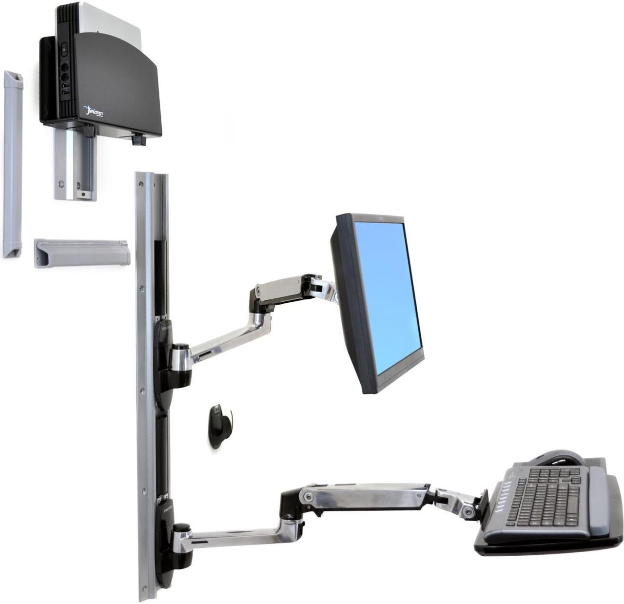 Ergotron 45-253-026 LX Wall Mount System, Keyboard & Monitor Mount with Small CPU Holder