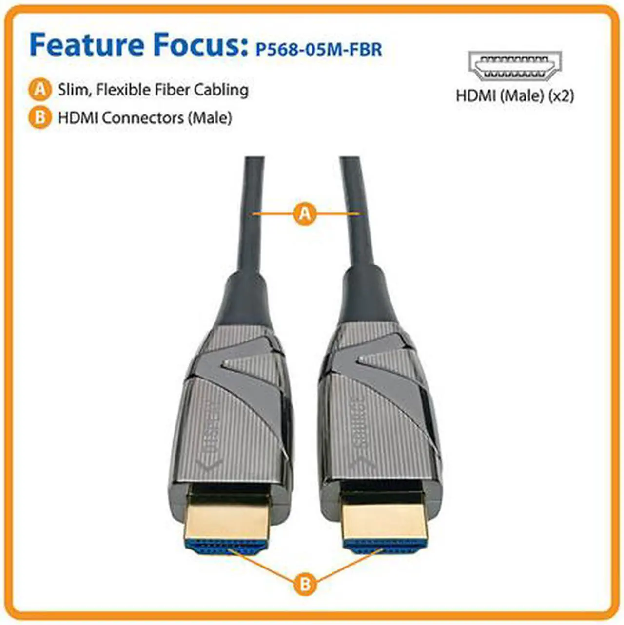 Alt view image 3 of 3 - Tripp Lite Fiber Optic HDMI 2.0 (Active HDMI Cable), High Speed HDMI Cable, 4K, 60Hz, 4:4:4, 18 Gbps, 5 m. (16 ft.) Black (P568-05M-FBR)