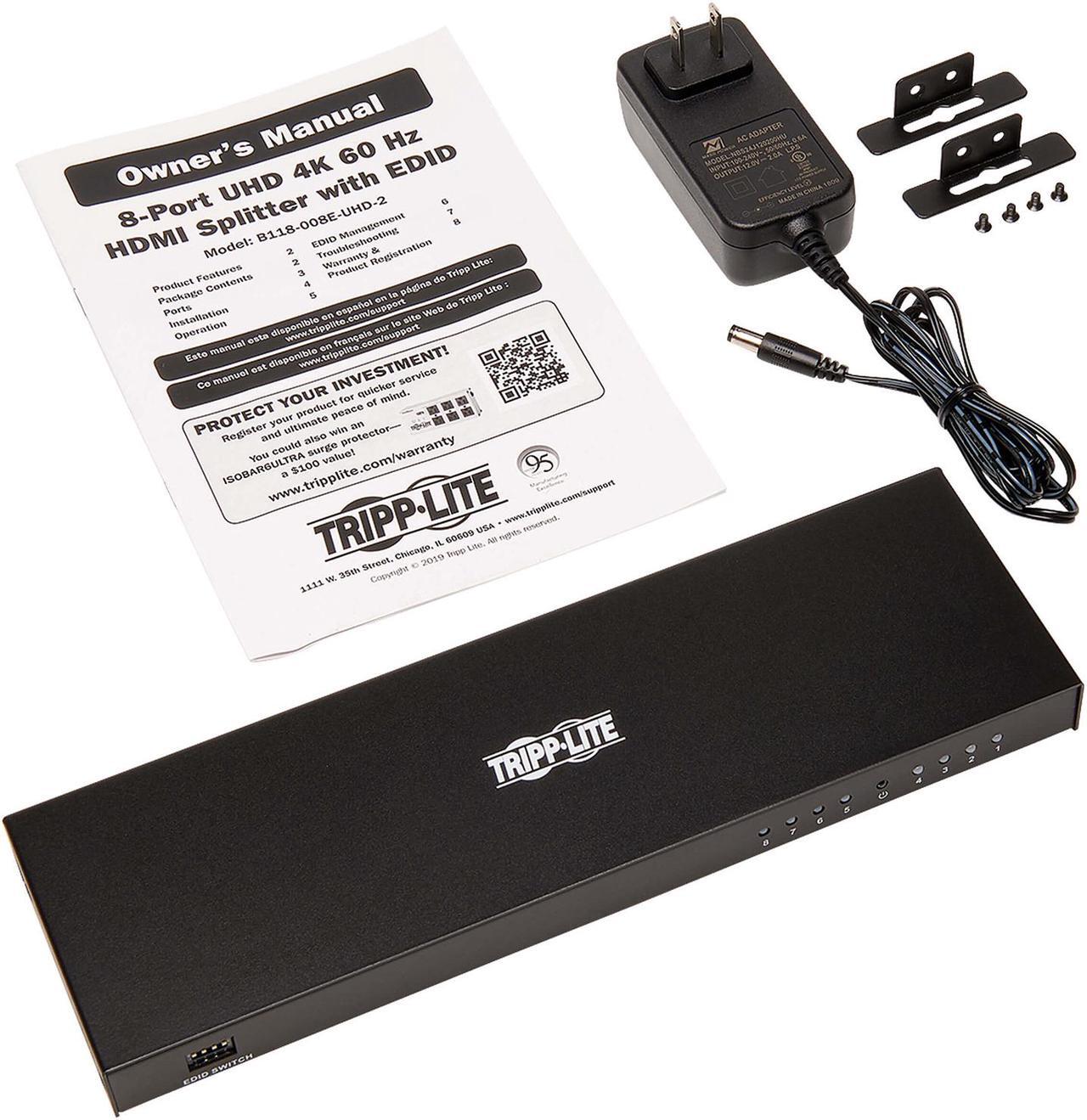 Alt view image 4 of 4 - Tripp Lite B118-008E-UHD-2 8-Port HDMI Splitter - HDMI 2.0, 4K x 2K @ 60 Hz, HDCP 2.2, EDID Management