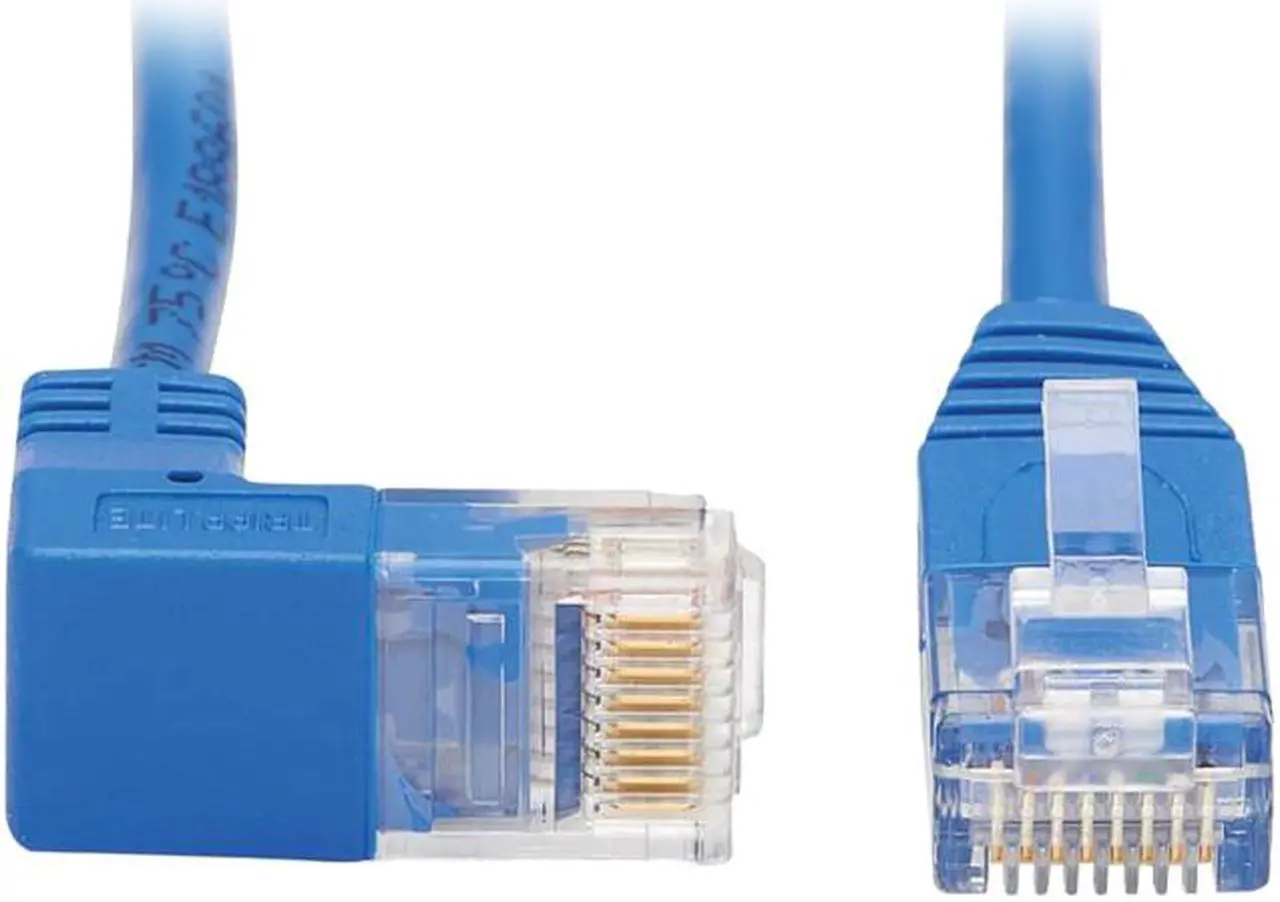 Main image of TRIPP LITE N204-S15-BL-DN 15 ft. Cat 6 Blue Down-Angle Gigabit Molded Slim UTP Ethernet Cable (RJ45 Right-Angle Down M to RJ45 M)