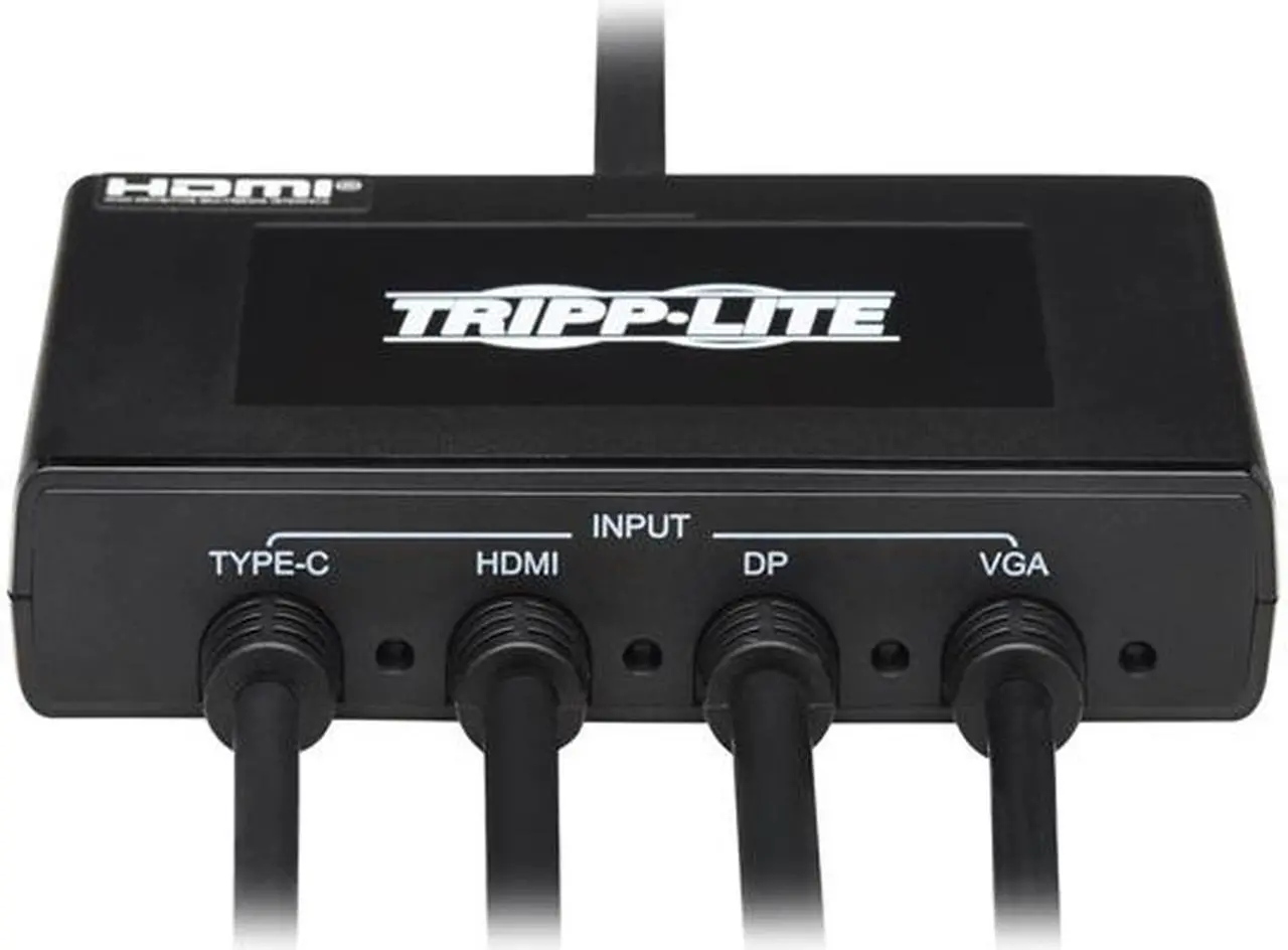 Alt view image 4 of 8 - 4-Port Presentation Adapter, 4K 60 Hz (4:4:4) HDMI, DP, USB-C and 1080p VGA to HDMI, Built-In Cables