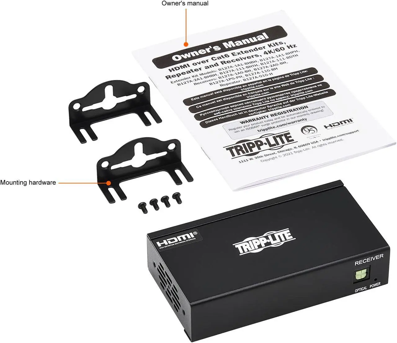 Alt view image 10 of 10 - HDMI Over Cat6 Receiver 4K60Hz HDR 4:4:4 PoC HDCP 2.2 230ft TAA