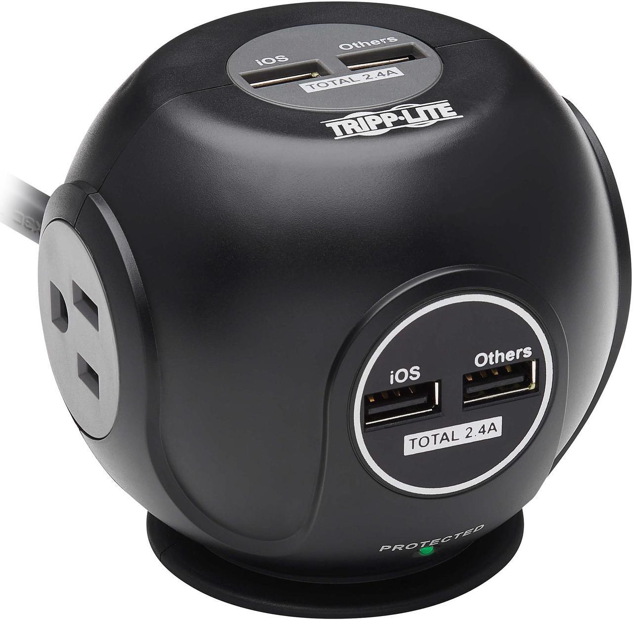 Main image of TRIPP LITE Safe-IT Spherical Surge Protector 3-Outlets 4 USB Ports 6ft Cord
