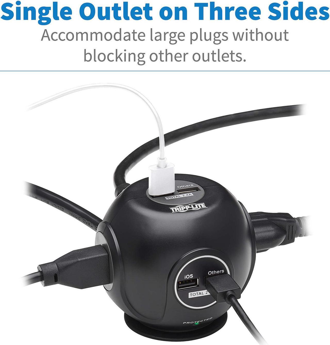 Alt view image 5 of 8 - TRIPP LITE Safe-IT Spherical Surge Protector 3-Outlets 4 USB Ports 6ft Cord
