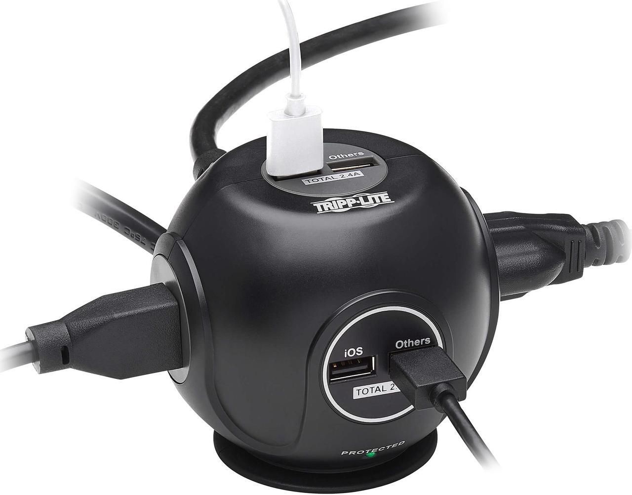 Alt view image 3 of 8 - TRIPP LITE Safe-IT Spherical Surge Protector 3-Outlets 4 USB Ports 6ft Cord