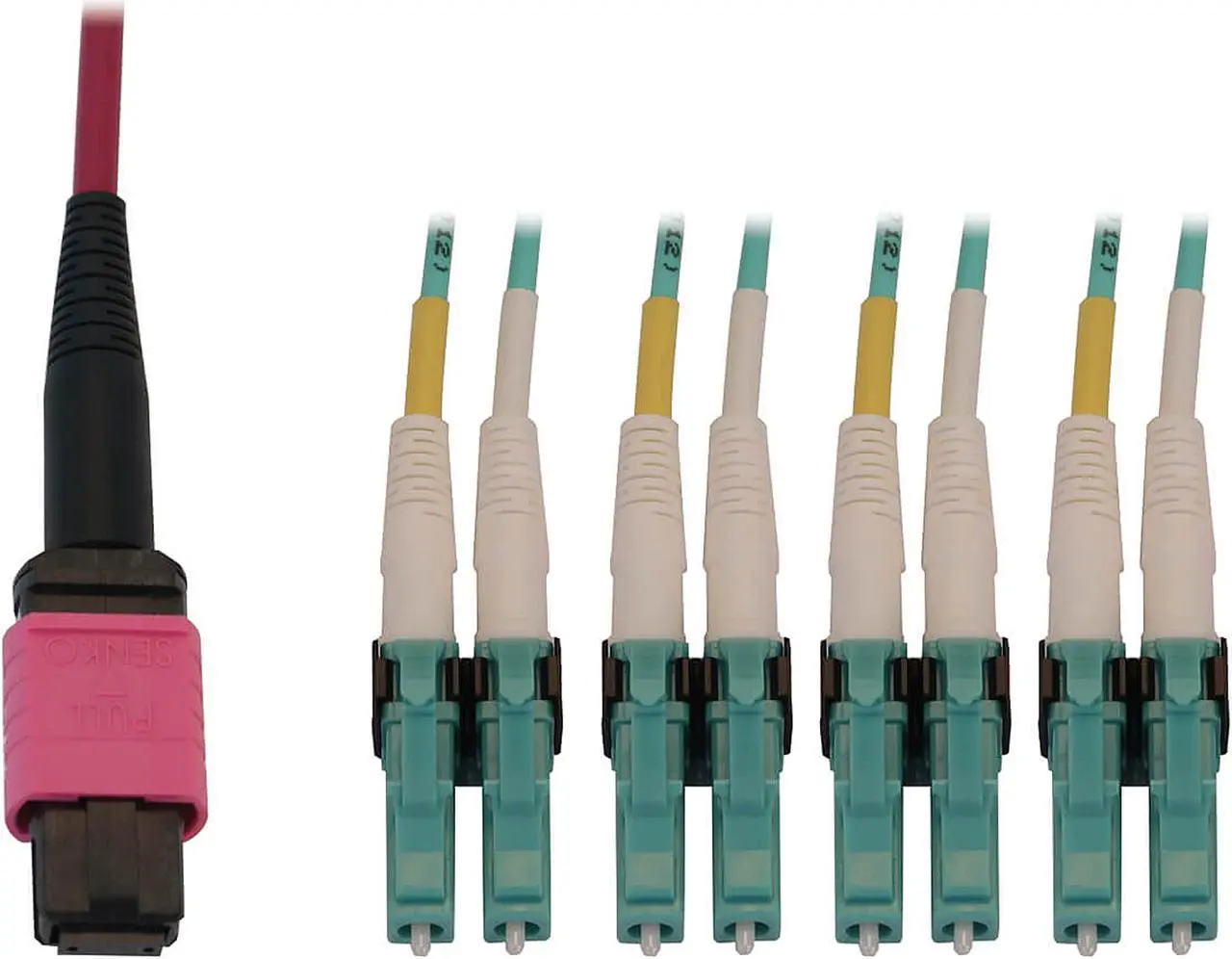 Main image of Tripp Lite Multimode Fiber Patch Cable, 50/125 OM4 MPO to 4x Switchable LC (F/M), 12 Fiber, Magenta, LSZH Jacket, 2 Meters / 6.6 Feet (N845X-02M-8L-MG)