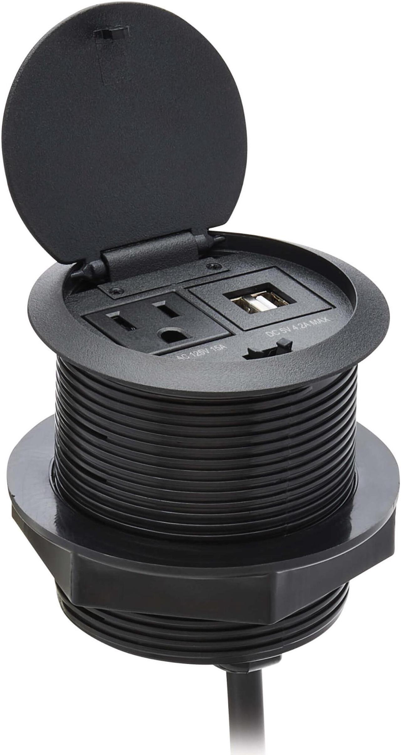 Tripp Lite Protect It! Desktop Power Grommet - NEMA 5-15P - 2x USB-A Charging - Surge Protection - 10 ft. Cord - Black  TLP12POAM