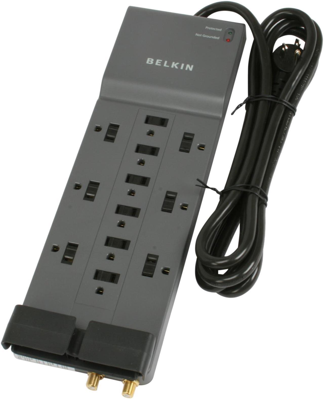 BELKIN BE112230-08 8 Feet 12 Outlets 3780 Joules Surge Protector with Telephone and Coaxial Protection